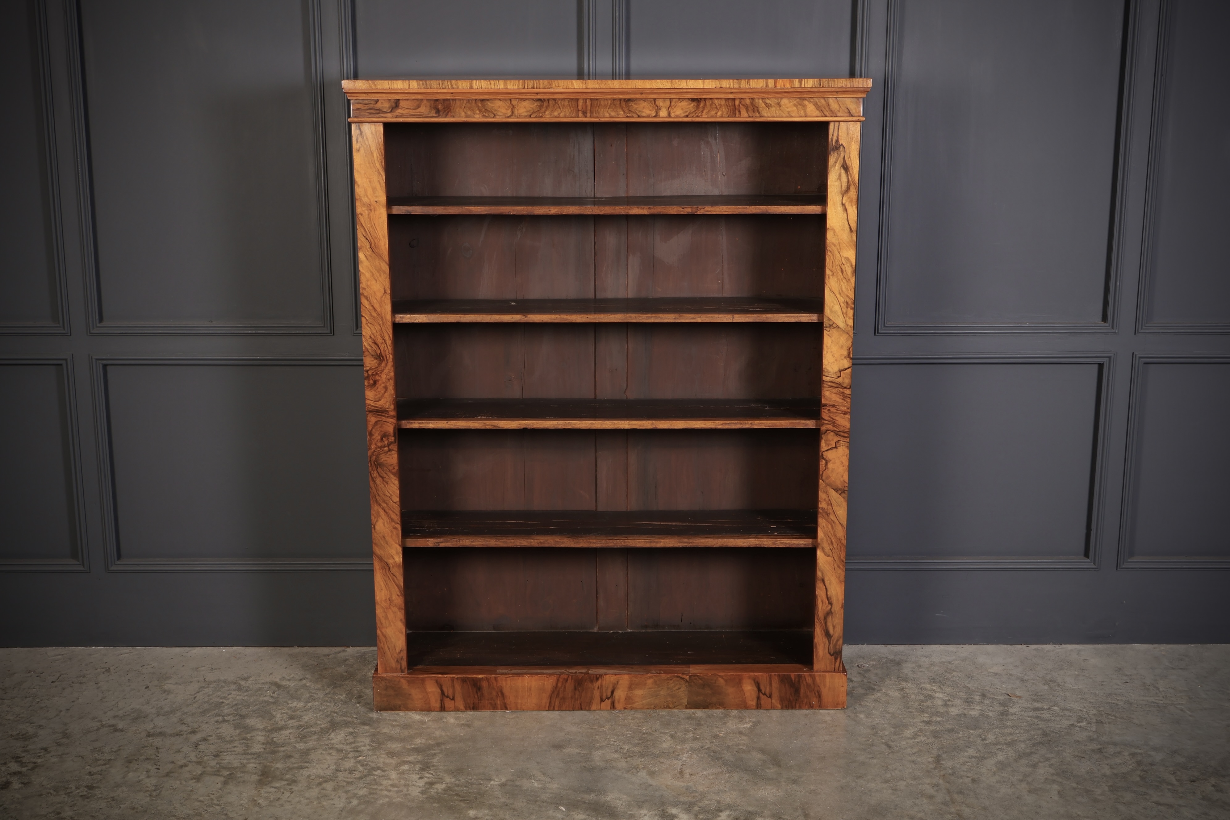 Victorian Figured Walnut Open Bookcase Antique, Walnut, Antique Bookcases 5